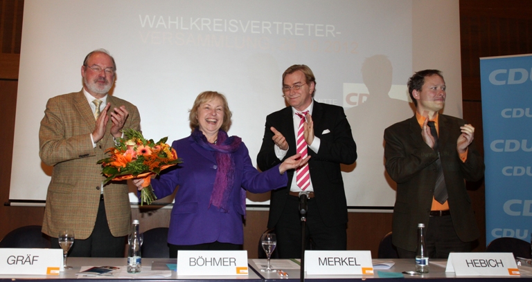 Maria Bhmer mit den drei Kreisvorsitzenden (v.li.n.r.) Manfred Grf (Rhein-Pfalz-Kreis),  Ernst Merkel (Ludwigshafen) und Martin Hebich (Frankenthal)